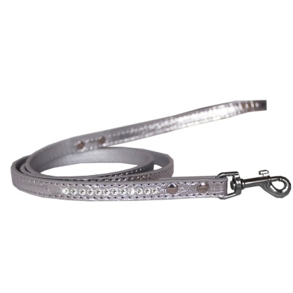 Clear Jewel Croc Leash Silver 1/2'' wide x 4' long