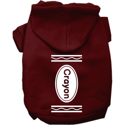 Crayon Costume Screen Print Dog Hoodie Maroon Size XS