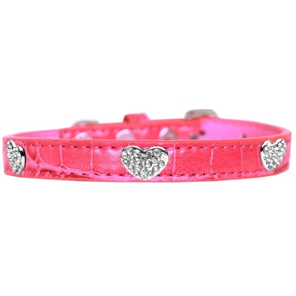 Croc Crystal Heart Dog Collar Bright Pink Size 10