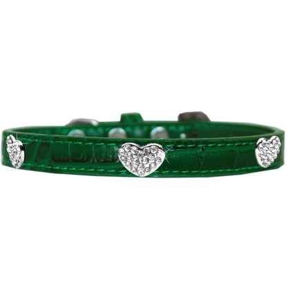 Croc Crystal Heart Dog Collar Emerald Green Size 10