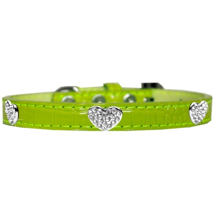 Croc Crystal Heart Dog Collar Lime Green Size 10