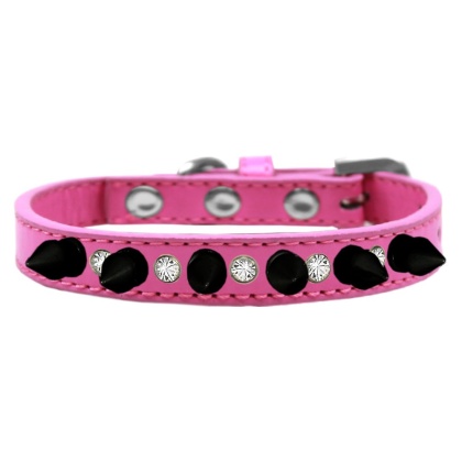 Crystal and Black Spikes Dog Collar Bright Pink Size 10
