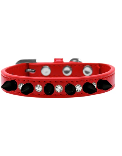 Crystal and Black Spikes Dog Collar Red Size 10