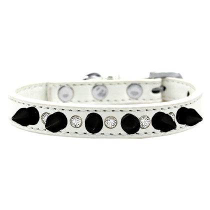 Crystal and Black Spikes Dog Collar White Size 10