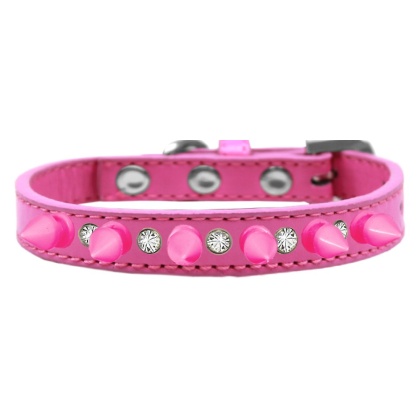 Crystal and Bright Pink Spikes Dog Collar Bright Pink Size 10