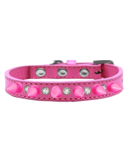 Crystal and Bright Pink Spikes Dog Collar Bright Pink Size 10