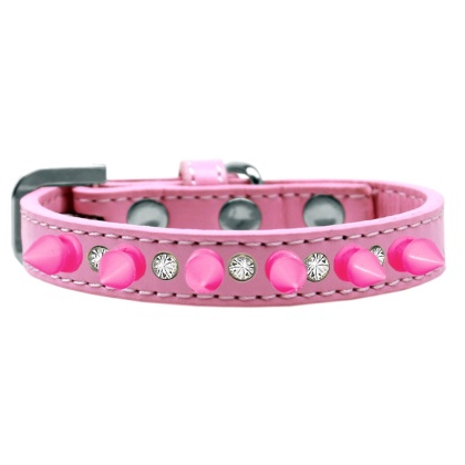 Crystal and Bright Pink Spikes Dog Collar Light Pink Size 10
