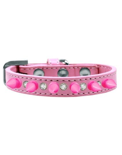 Crystal and Bright Pink Spikes Dog Collar Light Pink Size 10