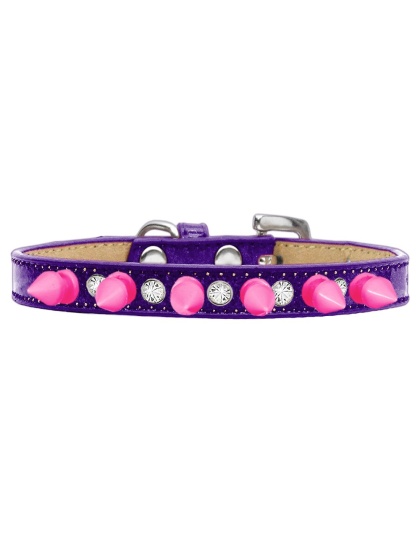 Crystal and Bright Pink Spikes Dog Collar Purple Ice Cream Size 10
