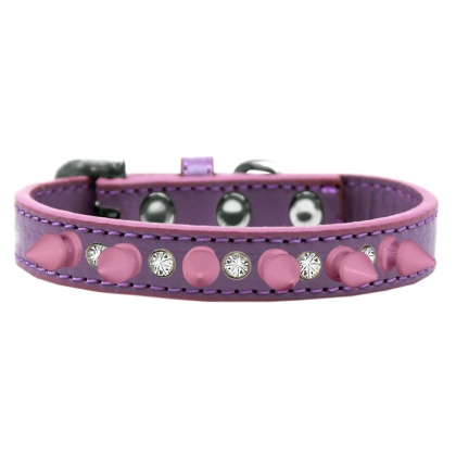 Crystal and Light Pink Spikes Dog Collar Lavender Size 10