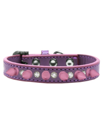 Crystal and Light Pink Spikes Dog Collar Lavender Size 10