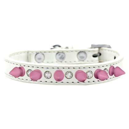 Crystal and Light Pink Spikes Dog Collar White Size 10