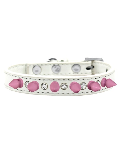 Crystal and Light Pink Spikes Dog Collar White Size 10