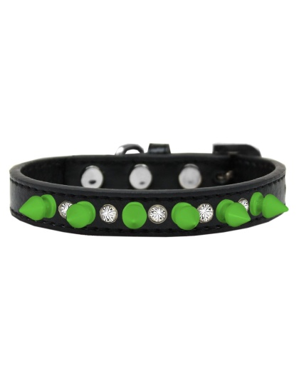 Crystal and Neon Green Spikes Dog Collar Black Size 10