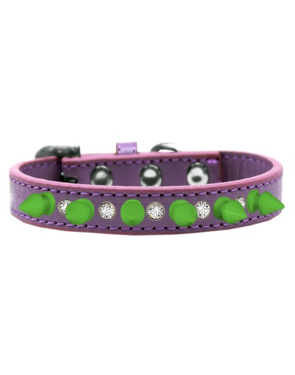 Crystal and Neon Green Spikes Dog Collar Lavender Size 10