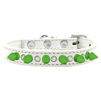 Crystal and Neon Green Spikes Dog Collar White Size 10