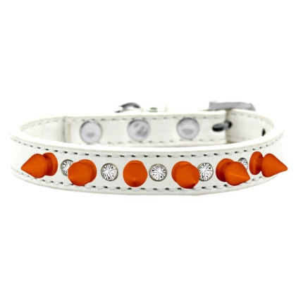 Crystal and Neon Orange Spikes Dog Collar White Size 10