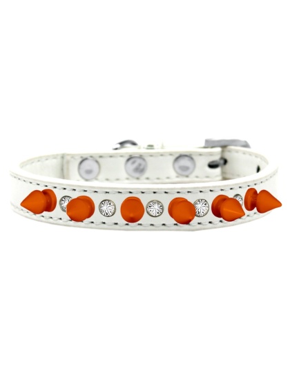 Crystal and Neon Orange Spikes Dog Collar White Size 10