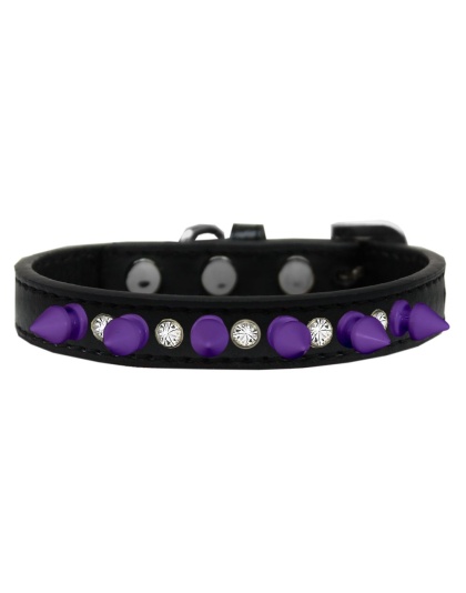 Crystal and Purple Spikes Dog Collar Black Size 10