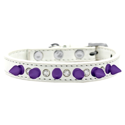 Crystal and Purple Spikes Dog Collar White Size 10