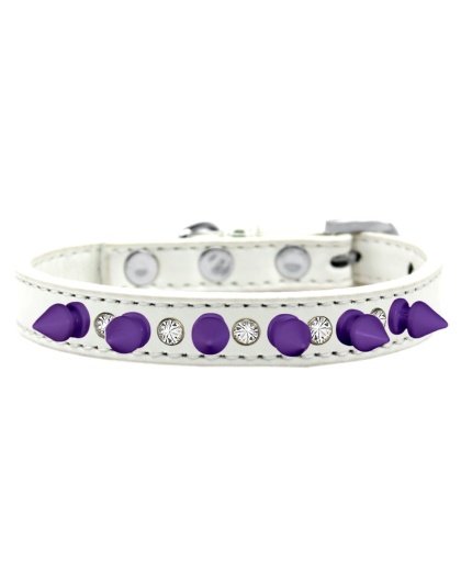 Crystal and Purple Spikes Dog Collar White Size 10