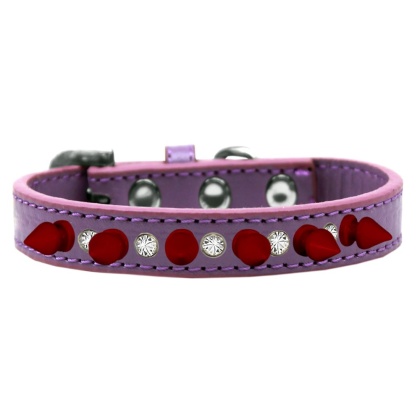 Crystal and Red Spikes Dog Collar Lavender Size 10
