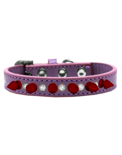 Crystal and Red Spikes Dog Collar Lavender Size 10