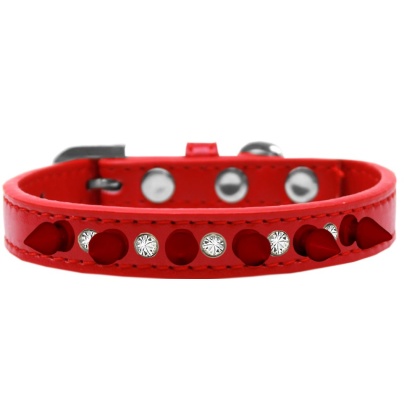 Crystal and Red Spikes Dog Collar Red Size 10
