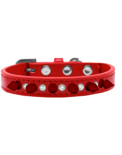 Crystal and Red Spikes Dog Collar Red Size 10