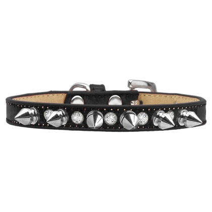 Crystal and Silver Spikes Dog Collar Black Ice Cream Size 10