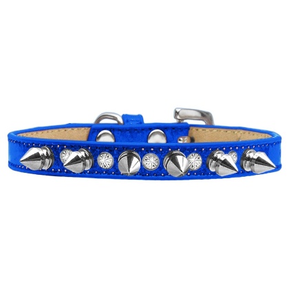 Crystal and Silver Spikes Dog Collar Blue Ice Cream Size 10