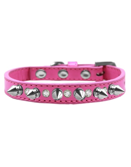 Crystal and Silver Spikes Dog Collar Bright Pink Size 10