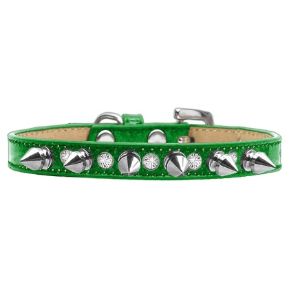 Crystal and Silver Spikes Dog Collar Emerald Green Ice Cream Size 10