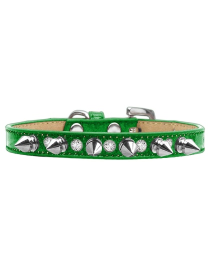 Crystal and Silver Spikes Dog Collar Emerald Green Ice Cream Size 10