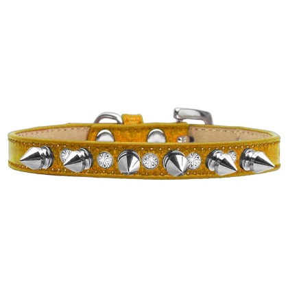 Crystal and Silver Spikes Dog Collar Gold Ice Cream Size 10
