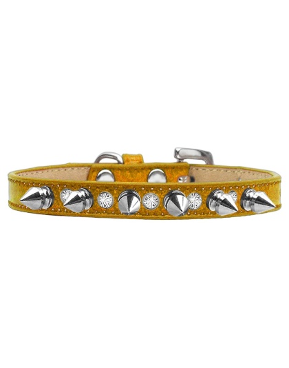 Crystal and Silver Spikes Dog Collar Gold Ice Cream Size 10