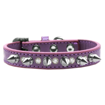 Crystal and Silver Spikes Dog Collar Lavender Size 10
