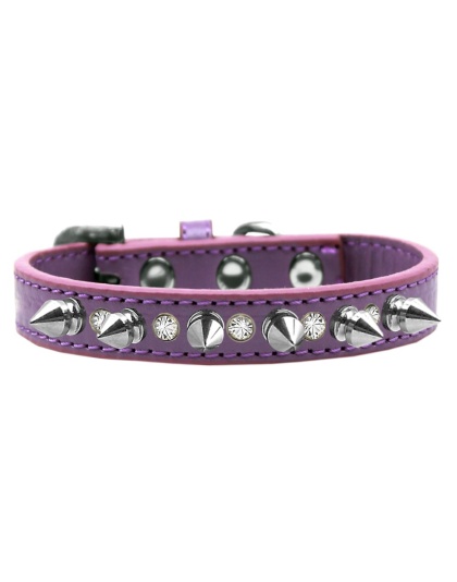 Crystal and Silver Spikes Dog Collar Lavender Size 10