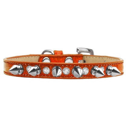 Crystal and Silver Spikes Dog Collar Orange Ice Cream Size 10