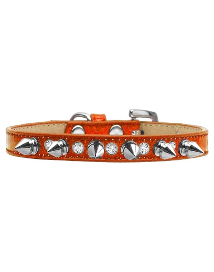 Crystal and Silver Spikes Dog Collar Orange Ice Cream Size 10