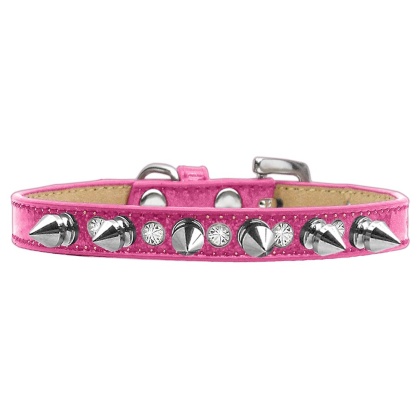 Crystal and Silver Spikes Dog Collar Pink Ice Cream Size 10