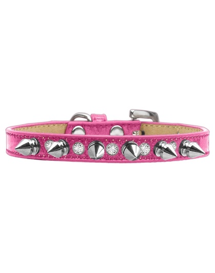 Crystal and Silver Spikes Dog Collar Pink Ice Cream Size 10