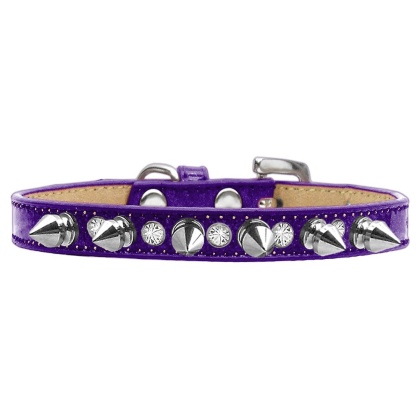 Crystal and Silver Spikes Dog Collar Purple Ice Cream Size 10