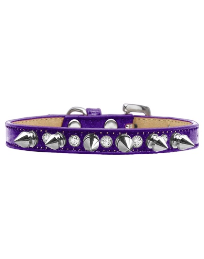 Crystal and Silver Spikes Dog Collar Purple Ice Cream Size 10