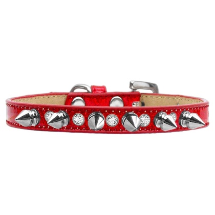 Crystal and Silver Spikes Dog Collar Red Ice Cream Size 10