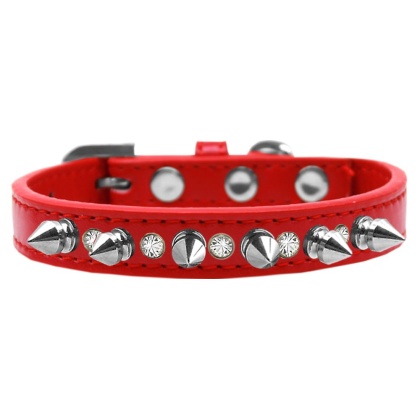 Crystal and Silver Spikes Dog Collar Red Size 10