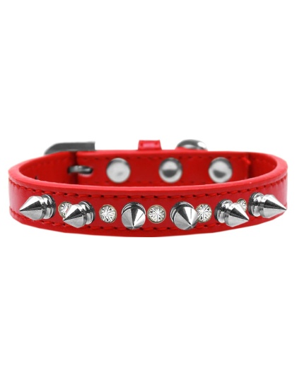 Crystal and Silver Spikes Dog Collar Red Size 10