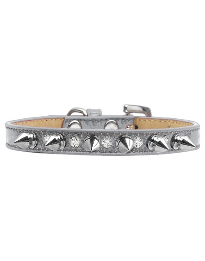Crystal and Silver Spikes Dog Collar Silver Ice Cream Size 10