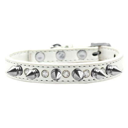 Crystal and Silver Spikes Dog Collar White Size 10
