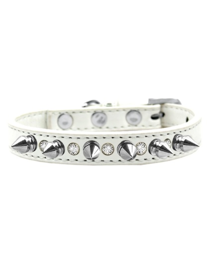 Crystal and Silver Spikes Dog Collar White Size 10